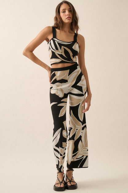 Floral Jacquard Knit High-Waist Sweater Pants