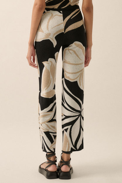 Floral Jacquard Knit High-Waist Sweater Pants