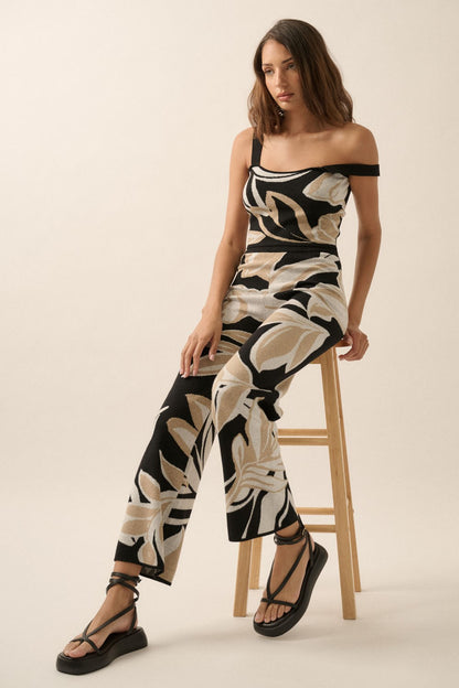 Floral Jacquard Knit High-Waist Sweater Pants