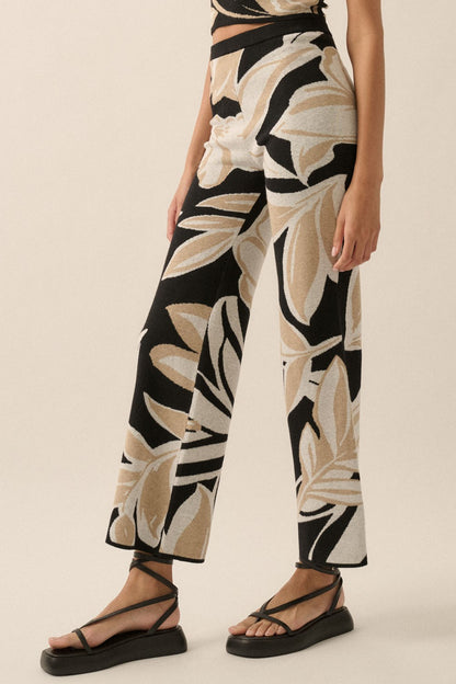 Floral Jacquard Knit High-Waist Sweater Pants