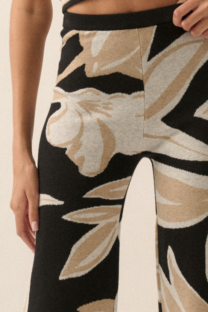 Floral Jacquard Knit High-Waist Sweater Pants