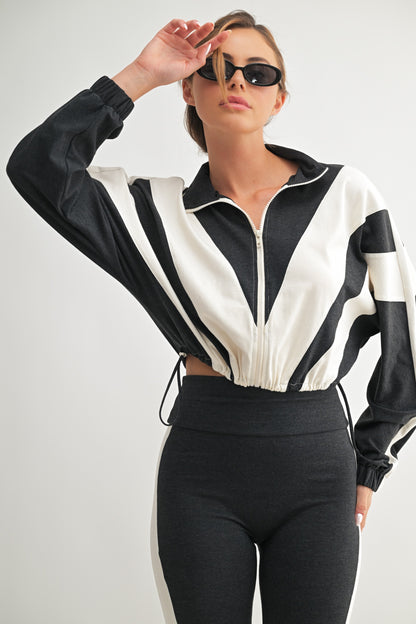 High-Waisted Stripe Leggings & Zip-Up Jacket Set