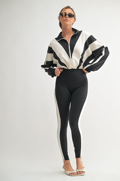 High-Waisted Stripe Leggings & Zip-Up Jacket Set