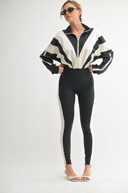 High-Waisted Stripe Leggings & Zip-Up Jacket Set