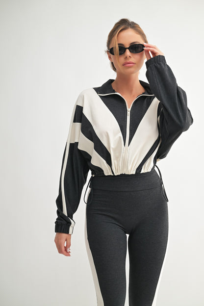 High-Waisted Stripe Leggings & Zip-Up Jacket Set