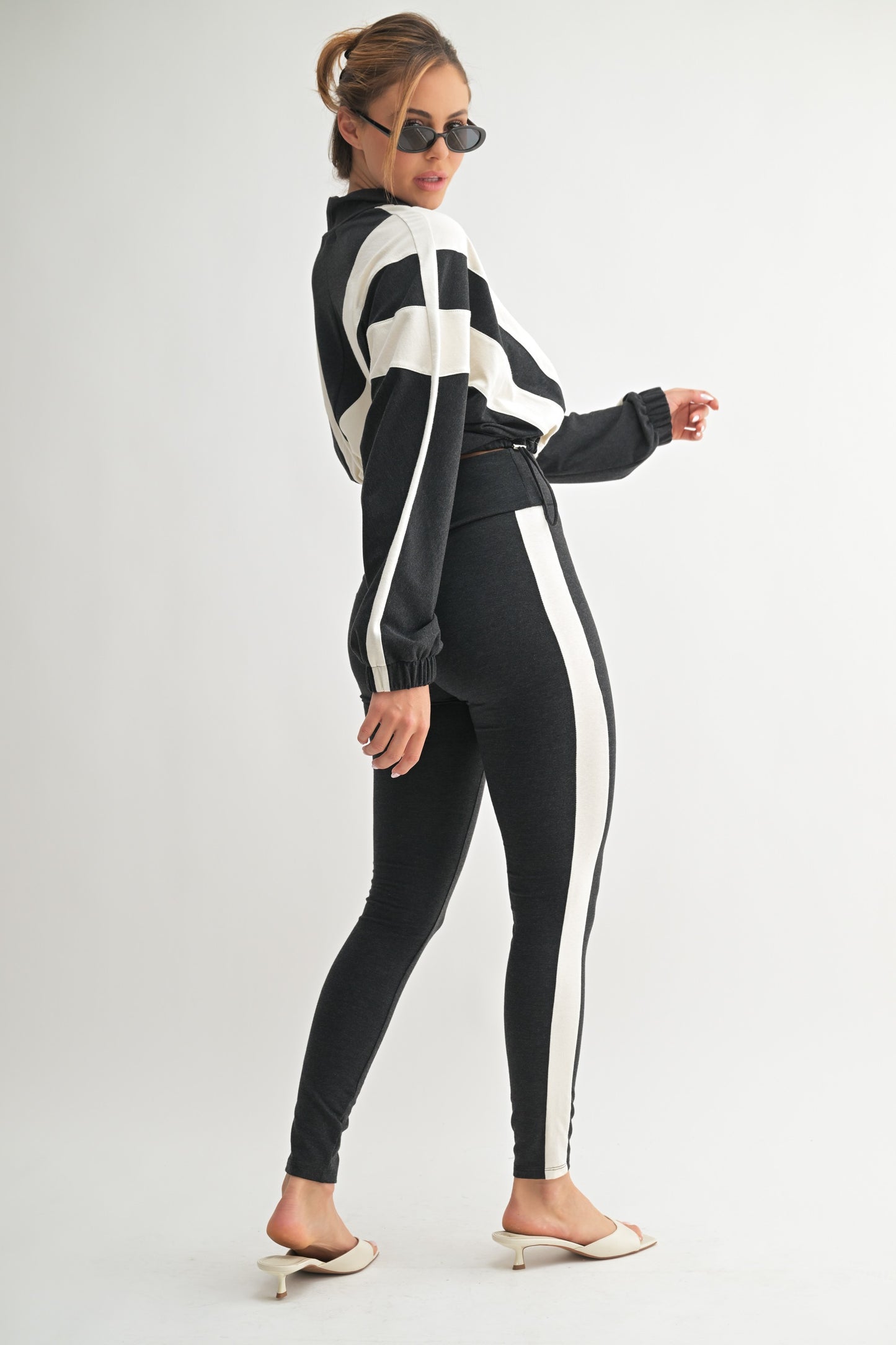 High-Waisted Stripe Leggings & Zip-Up Jacket Set