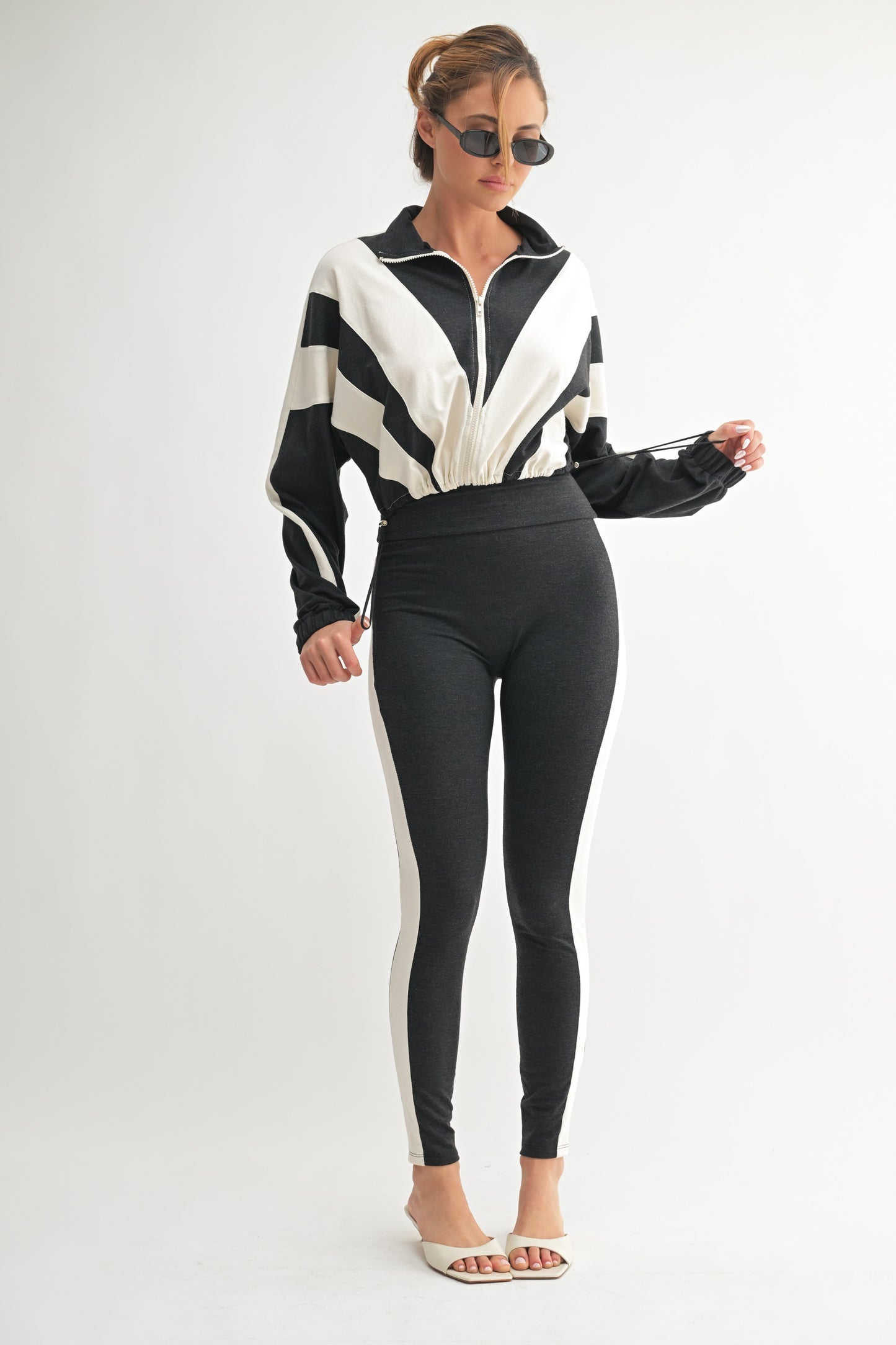 High-Waisted Stripe Leggings & Zip-Up Jacket Set