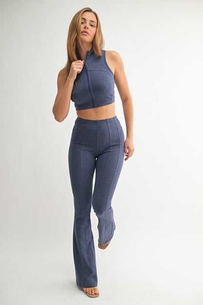 Navy Zipped Up Matching Pant Set