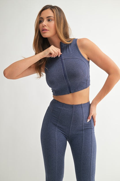Navy Zipped Up Matching Pant Set