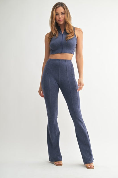 Navy Zipped Up Matching Pant Set