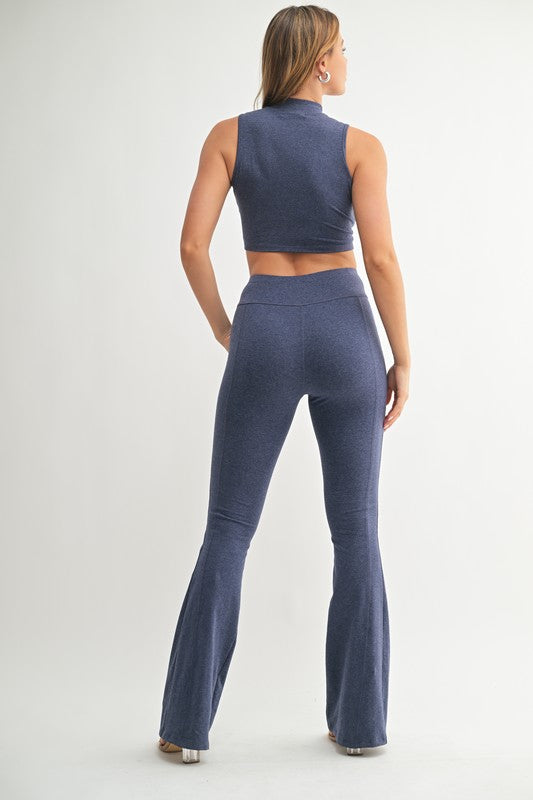 Navy Zipped Up Matching Pant Set