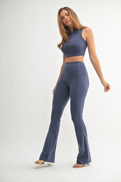 Navy Zipped Up Matching Pant Set