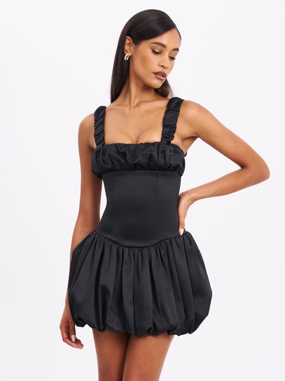 Aubrey Satin Bubble Hem Mini Dress