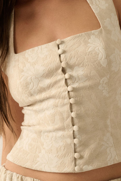 Floral Jacquard Tapestry Button-Front Corset Top