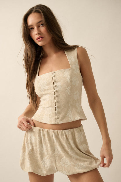 Floral Jacquard Tapestry Button-Front Corset Top