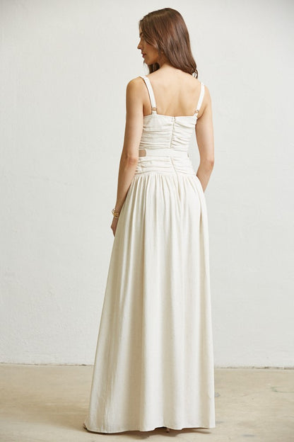 Linen Textured Belted Maxi Dress