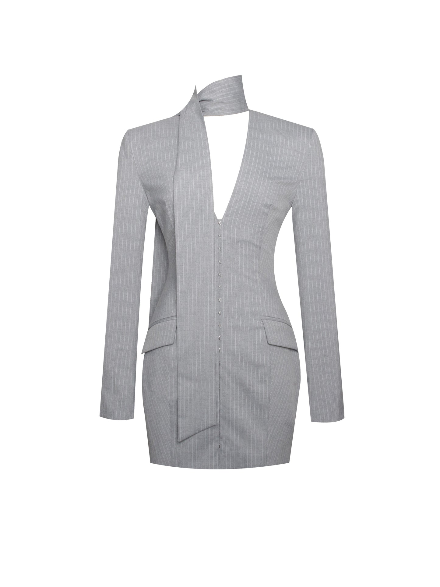 Tahlia Deep V Pinstripes Gray Blazer Dress