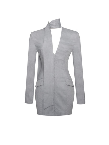 Tahlia Deep V Pinstripes Gray Blazer Dress