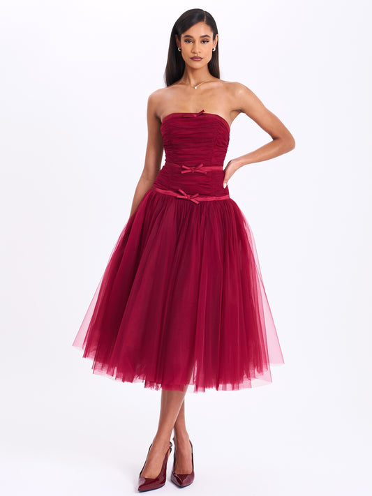 Mabel Drop Waist Layered Mesh Midi Puffy Dress