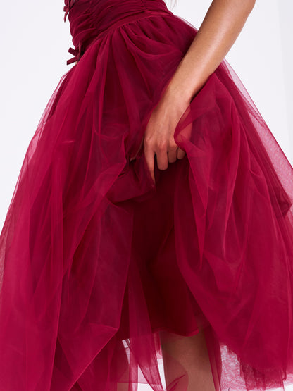Mabel Drop Waist Layered Mesh Midi Puffy Dress