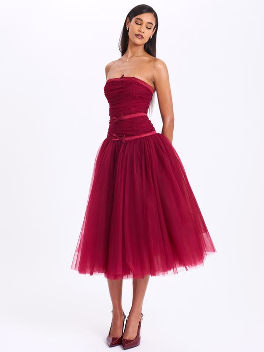 Mabel Drop Waist Layered Mesh Midi Puffy Dress