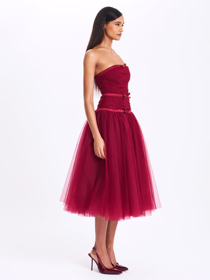 Mabel Drop Waist Layered Mesh Midi Puffy Dress