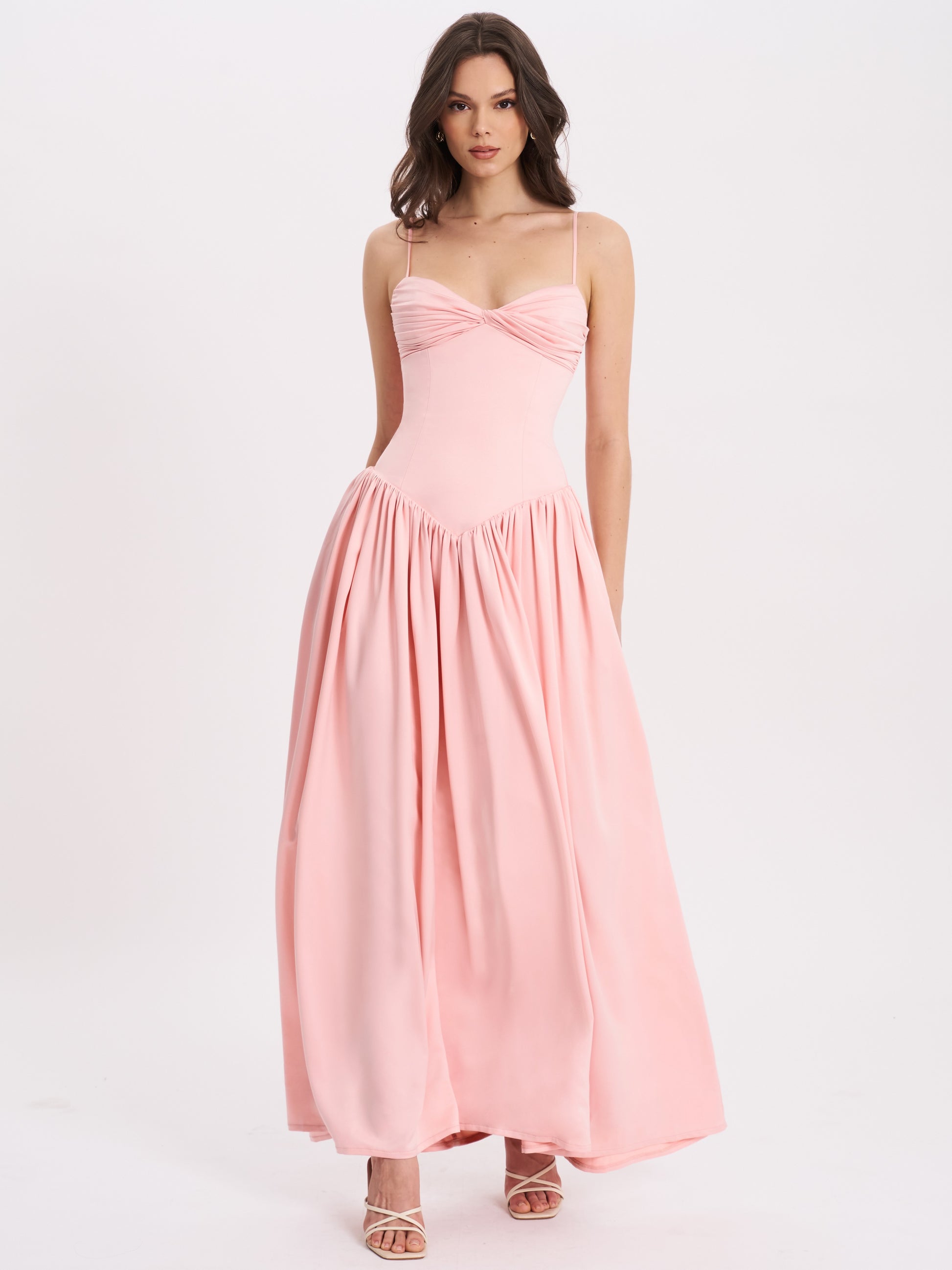 Najwa Baby Pink Ruched Breast Drop Waist Dress So.Fvshionable Najwa Baby Pink Ruched Breast Drop Waist Dress So.Fvshionable