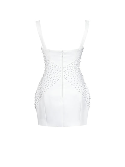 Tais Pearl Beaded Cocoon Shape Sleeveless Dress