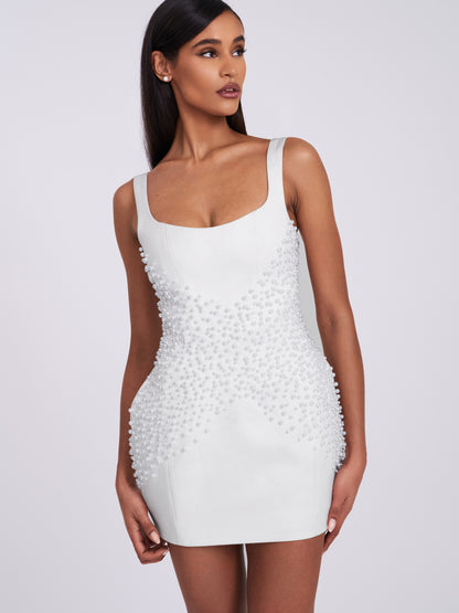 Tais Pearl Beaded Cocoon Shape Sleeveless Dress