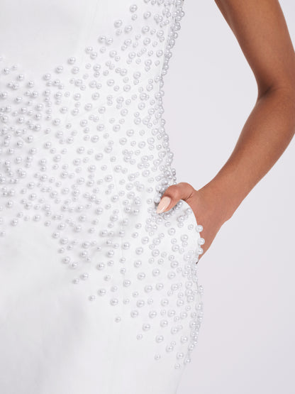 Tais Pearl Beaded Cocoon Shape Sleeveless Dress