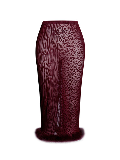 Halia Burgundy Animal Print Burnout Velvet Skirt