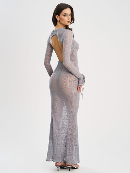 Waylynn Gray Animal Print Burnout Velvet Dress