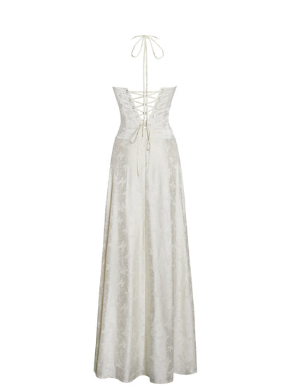 Raegan Pearl White Jacquard Rouched Maxi Dress