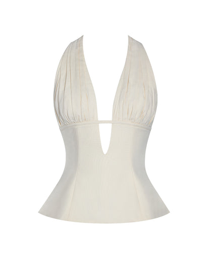 Quinzella Smock Back Halter Neck Linen Top