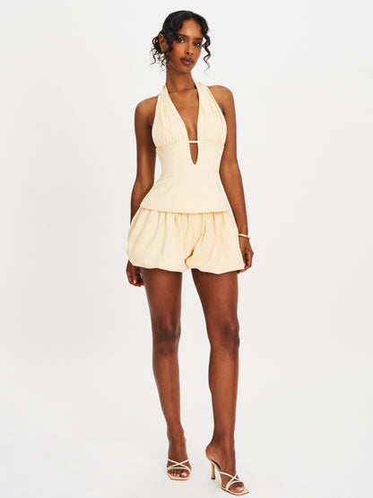 Quinzella Smock Back Halter Neck Linen Top