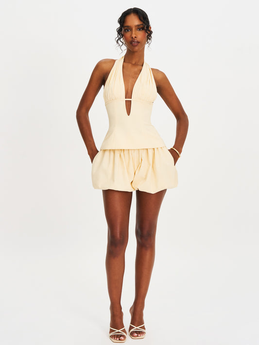 Quinzelle Off White Linen Bubble Shorts