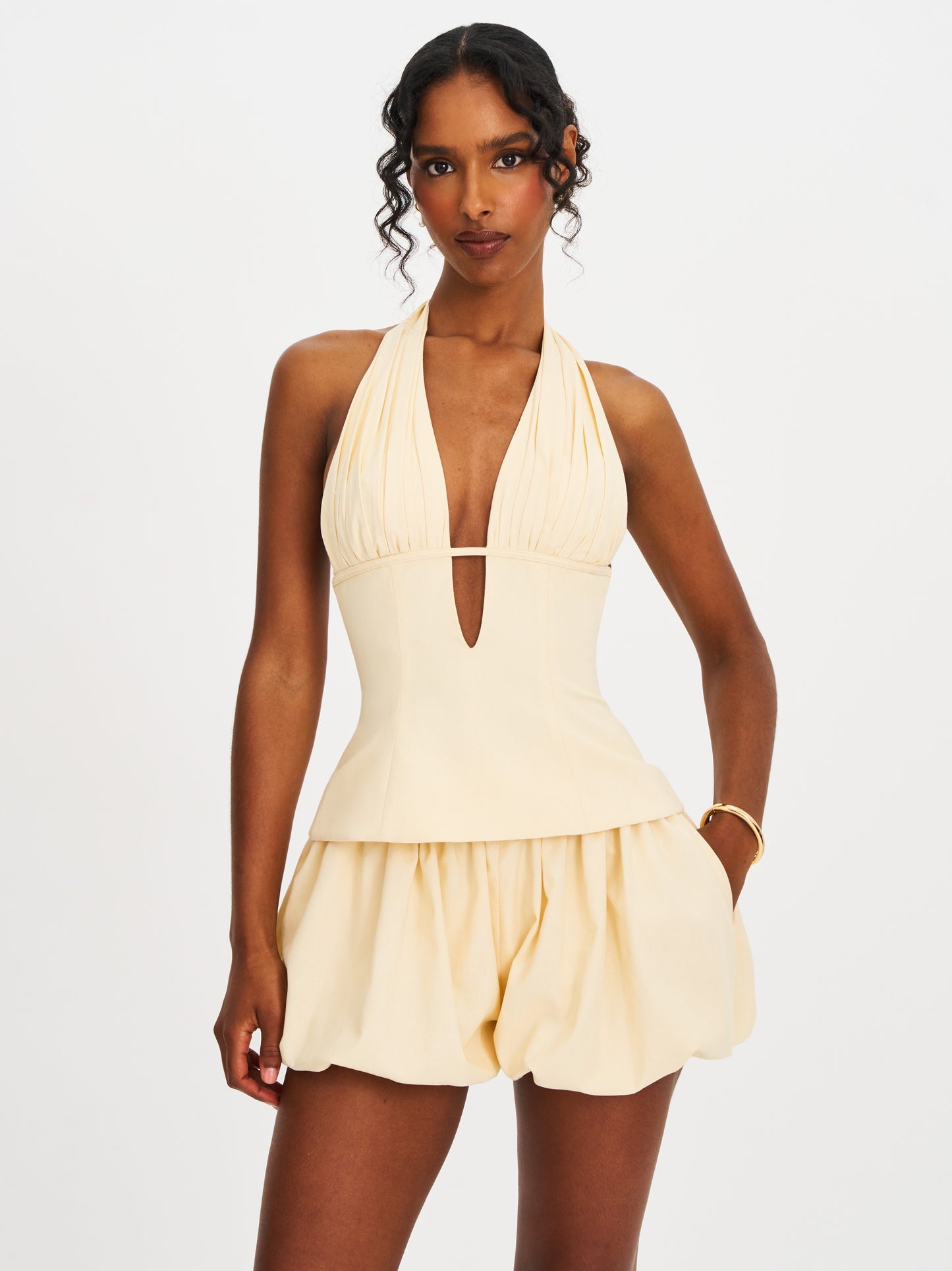 Quinzella Smock Back Halter Neck Linen Top
