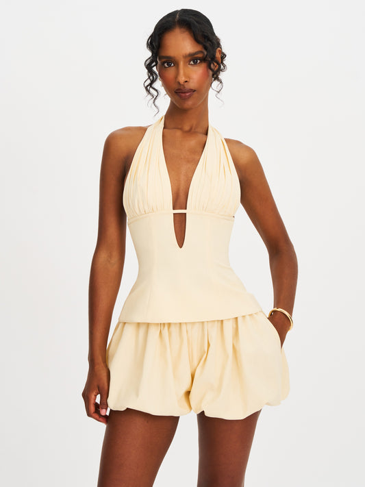 Quinzella Smock Back Halter Neck Linen Top