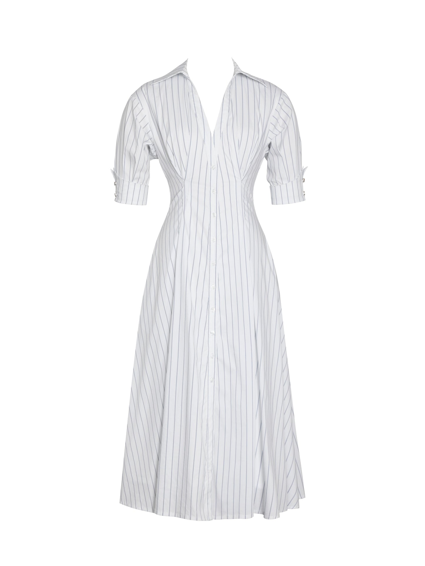 Palina Pinstripes Cotton Midi Preppy Shirt Dress