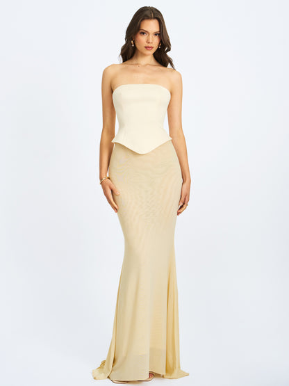 Adelina Butter Yellow Peplum Mermaid Gown