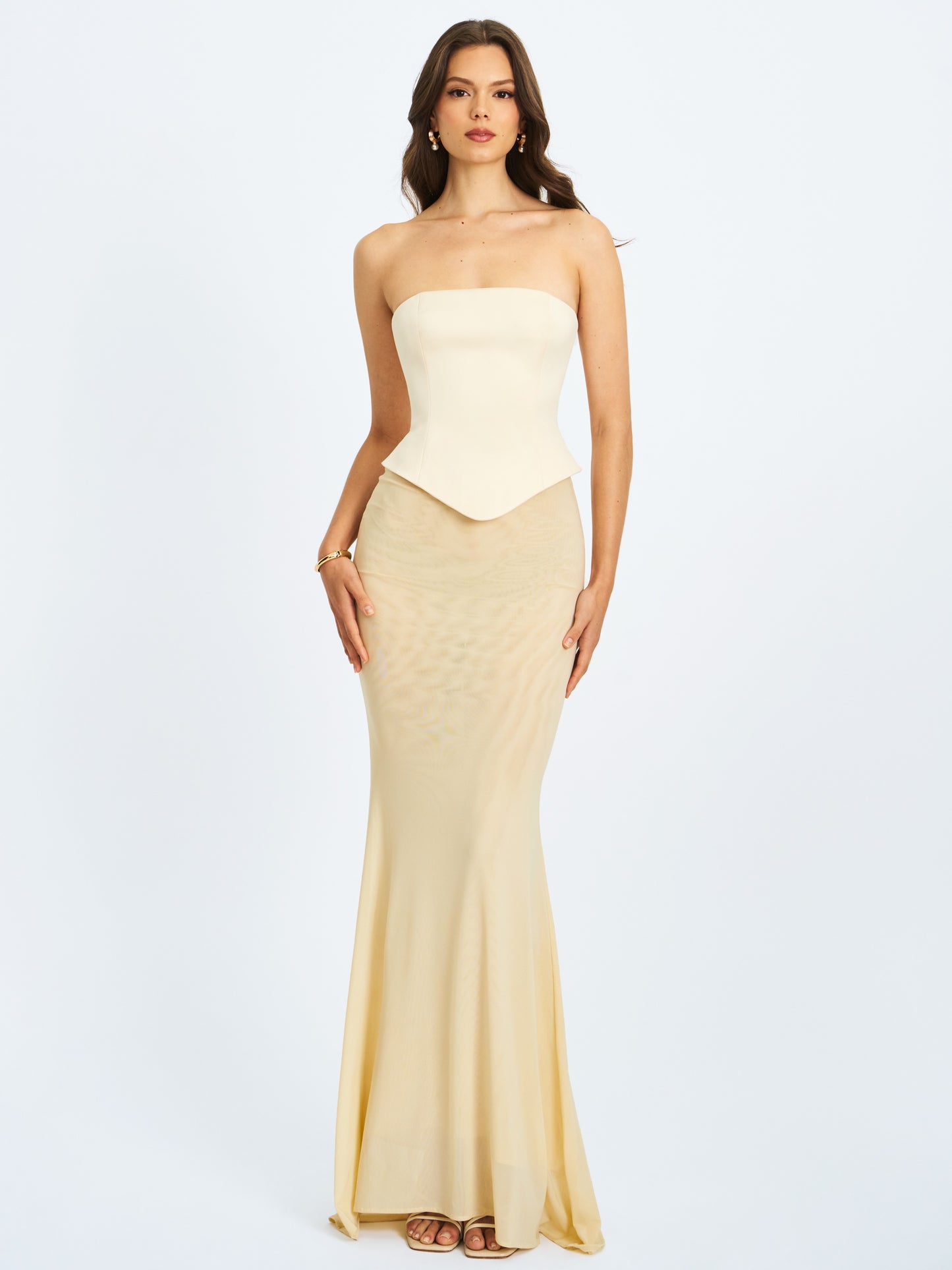 Adelina Butter Yellow Peplum Mermaid Gown