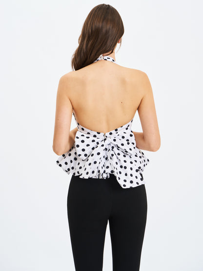 Ilene White And Black Polka Dot Bubble Hem Top