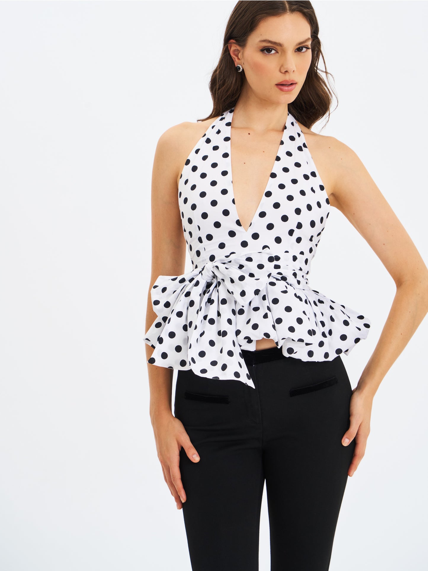 Ilene White And Black Polka Dot Bubble Hem Top