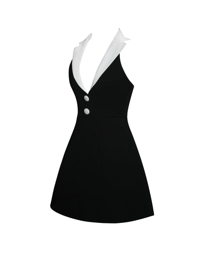 Ignacia Office Casual Black And White Halter Dress
