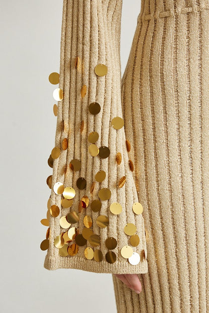 Sequin Rib-Knit Maxi Dress