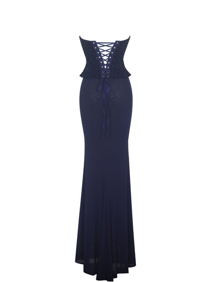Orabelle Navy Mermaid Gown With Lace-up Back