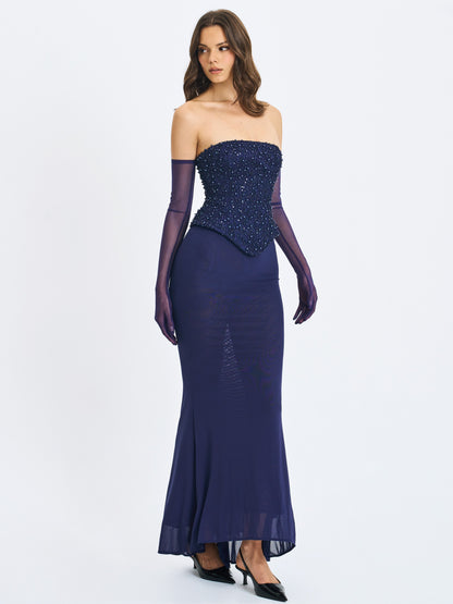 Orabelle Navy Mermaid Gown With Lace-up Back