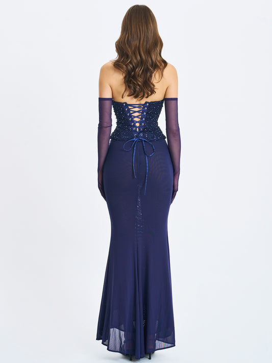 Orabelle Navy Mermaid Gown With Lace-up Back