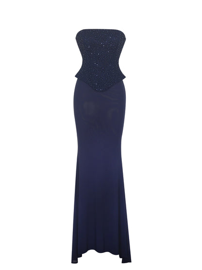 Orabelle Navy Mermaid Gown With Lace-up Back