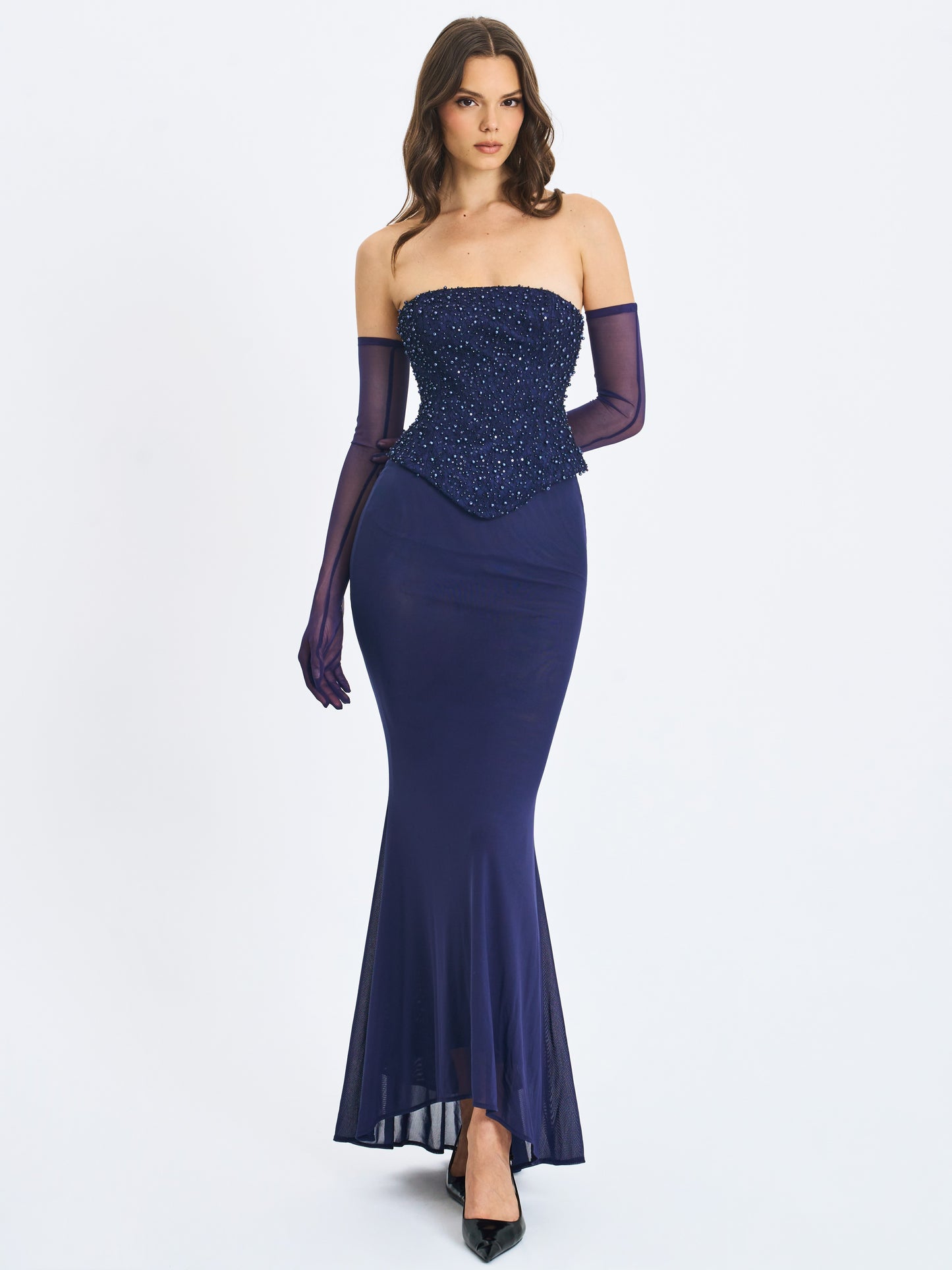 Orabelle Navy Mermaid Gown With Lace-up Back